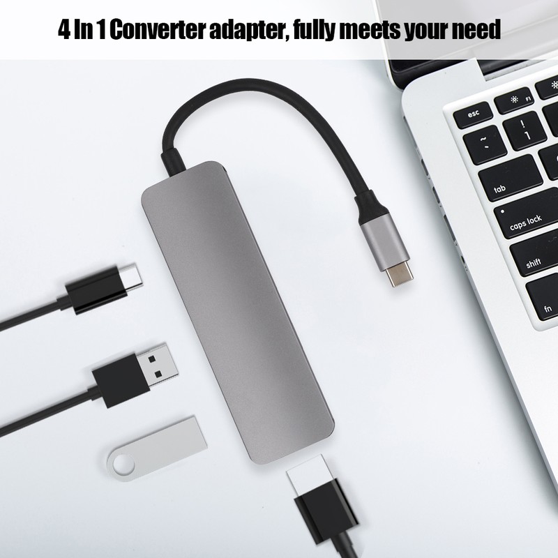 4 In 1 TypeC HDMI Converter Adapter Hub Support 3840x2160/30HZ(Gray)