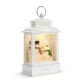 DEMDACO White Knit Snowman Couple 11 x 6.25 Resin Musical Snow Globe Lantern Plays Christmas Music