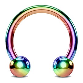 FIFTH CUE Titanium IP Over 316L Surgical Steel Circular Horseshoe Barbells (Rainbow | 14GA | 1/2"-12mm w/5mm Balls)