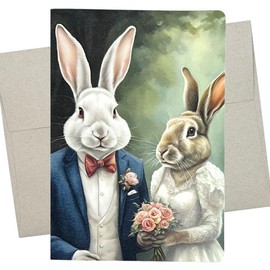 Whitman and Daughter Beautiful Rabbit Wedding Card (1 Premium Card, 5X7 Inch) blank inside for your own tasteful message, also engagement card for bunny lovers - 1114