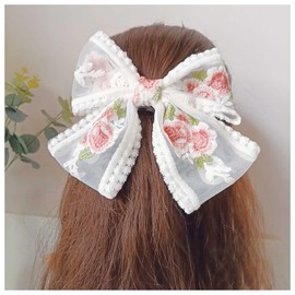 Inilbran Vintage Spitze Bogen Haar Haarspangen Vintage Spitze Band Bogen Haarspangen Große Tüll Bogen Barrettes Spitze Blume Französisch Bowknot Haarspange Haarschmuck Für Frauen Kopfschmuck Stil C）