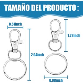 120 Piezas: Argollas para Llaveros y Ganchos Giratorios, Plata Incluye 60 aros de 25 mm y 60 ganchos de 32 mm con giro 360° para bisutería, mochilas, cierres y llaveros personalizados