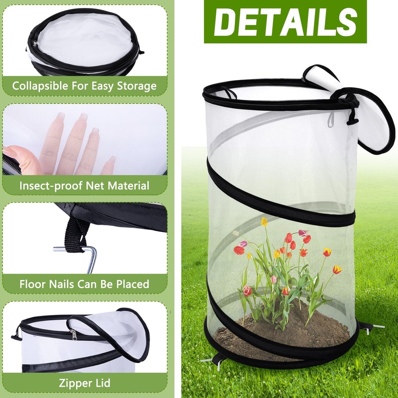4 Pcs Pop Up Insect Barrier Plant Cover Net, 19.6"