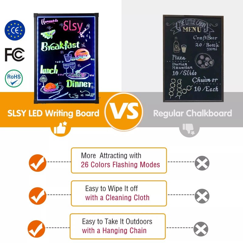 Slsy Illuminated LED Message Writing Board, 24''X16" Erasable Neon Effect