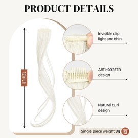 FLUFYMOOZ Side Air Bangs,2PCS Clip in Bangs Front Side Bangs Set Long Temples， Bangs Hair Clip on Fringe Bangs with Temples Synthetic Long Dragon beard Bangs Hair 12 inch （White Blonde）