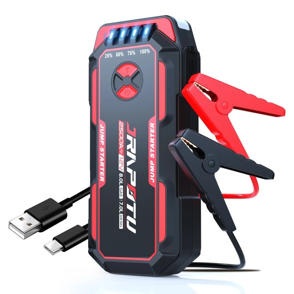 JRAPOTU Portable Car Jump Starter,2500A Battery Charger,jump starter power pack
