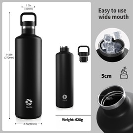 Healter 1.75 litre Insulated Water Bottle Stainless Steel Double Wall Large Insulated Bottle(12 hrs hot & 24hrs Cold) Leakproof Metal Water Bottle for Fitness and Outdoor Sports(Black)