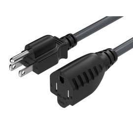 CableLeader 8ft Extension Power Cord NEMA 5-15P to NEMA 5-15R 3 Prong TV Power Cord AC Power Cord, UL Listed, 16AWG, Black