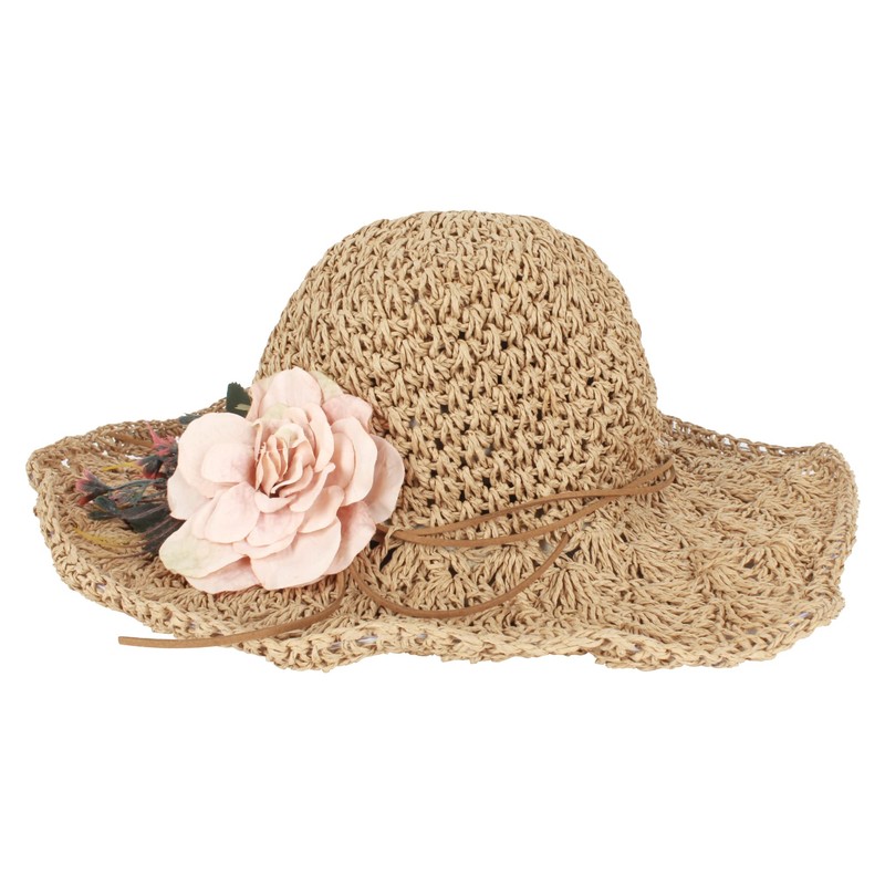 Milya Straw Foldable Sun Hat with Wide Brim Flowers Straw