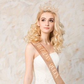 Vovii Birthday Decorations for Women Birthday Rose Gold Tiara and Sash for Women Birthday Queen Sash Crystal Rhinestone Crown for Girl Accesorios Para Mujer Decorations for Girls