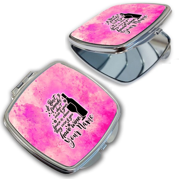 Bleu Reign Compact Personalized Pocket Mirror Custom Name Pink Watercolor