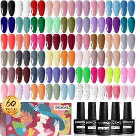 JODSONE 60 PCS Gel Nail Polish Set with 5 Bottles of Base and Glossy Matte Top Coat Soak off Gel Nail Set Suitable for All Seasons Gifts