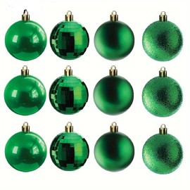 BSTMOME 6CM Christmas Ball Ornaments, Hanging Xmas Baubles Decoration Set, Delicate Xmas Theme Painting & Glittering Pendants Decorative for Xmas Tree Party Decoration, Matte, Shiny 24 Packs (Green)
