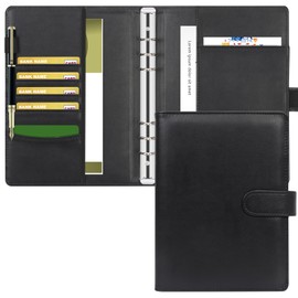 Leather A5 Ring Binder, Skycase 6 Ring Binder Planner Notebook Cover for A5 Filler Paper for School Office Meetings (Inner Paper Not Included) Black