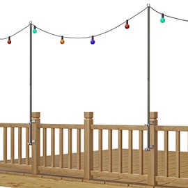 Mayset 2 Pack 6.5 FT Stainless Steel String Lights Pole Bracket/Holder for Deck Railing Wood Posts, Black