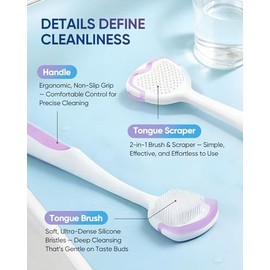 BodyAccel Cepillo de lengua de silicona para adultos, raspador de lengua suave para eliminar el mal aliento, limpiador de lengua suave para un aliento fresco e higiene bucal diaria.