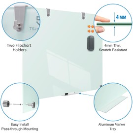 TSJ OFFICE Glass Dry-Erase Board - 36 x 24 Inches Wall Mounted Whiteboard with Magnetism, Large Frameless Glass White Board for Office, Home & School