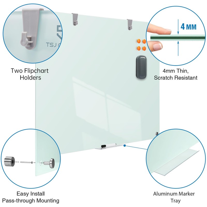 TSJ OFFICE Glass Dry-Erase Board - 36 x 24 Inches