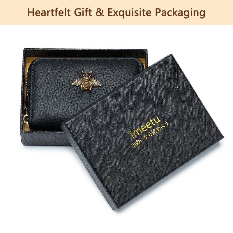 imeetu RFID Credit Card Holder, Small Leather Zipper Card Case