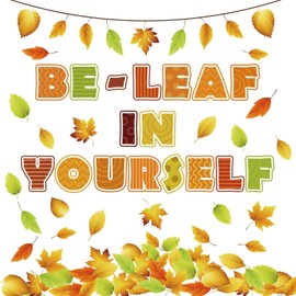 EggSun 112pcs Thanksgiving Bulletin Board Classroom Decorations Be Leaf in Yourself Bulletin Board,Fall Autumn Maple Leaf Cutouts for Home Classroom Wall Positive Decors