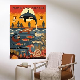 Lantern Press 36x54 Inch Giclee Print, Depoe Bay, Oregon Coast, Marine Animals, Geometric