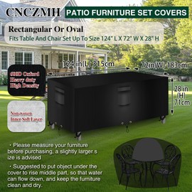 CNCZMH Heavy Duty Patio Furniture Covers Outdoor, Waterproof Sectional Couch Sofa Cover Rectangular, 600D Canvas Oval Patio Dining Table Chair Set Covers 124''L x 72''W x 28''H, Black