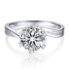 MomentWish Moissanite Rings, 2Ct Wedding Rings for Her, D Color VVS1 Lab Created Diamond Rings Women Engagement Solitaire Rings Size-L 1/2