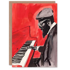 Artery8 Greeting Card Thelonious Monk Jazz Piano Music Red Portrait Blank For Him Or Her Art Birthday Card