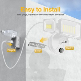 Onforu 60W Plug in Flood Light,6000 LM Dusk to Dawn Outdoor Lighting,White Outdoor Lights with Remote,IP65 Waterproof Security Lights,2Modes 3 Adjustable Heads Light for Garage Yard