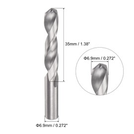 sourcing map Solid Carbide Drill Bits, 6.9mm C2/K20 Tungsten Carbide Jobber Drill Bits Straight Shank Drilling Tool for Stainless Steel Aluminum Iron Metal Plastic