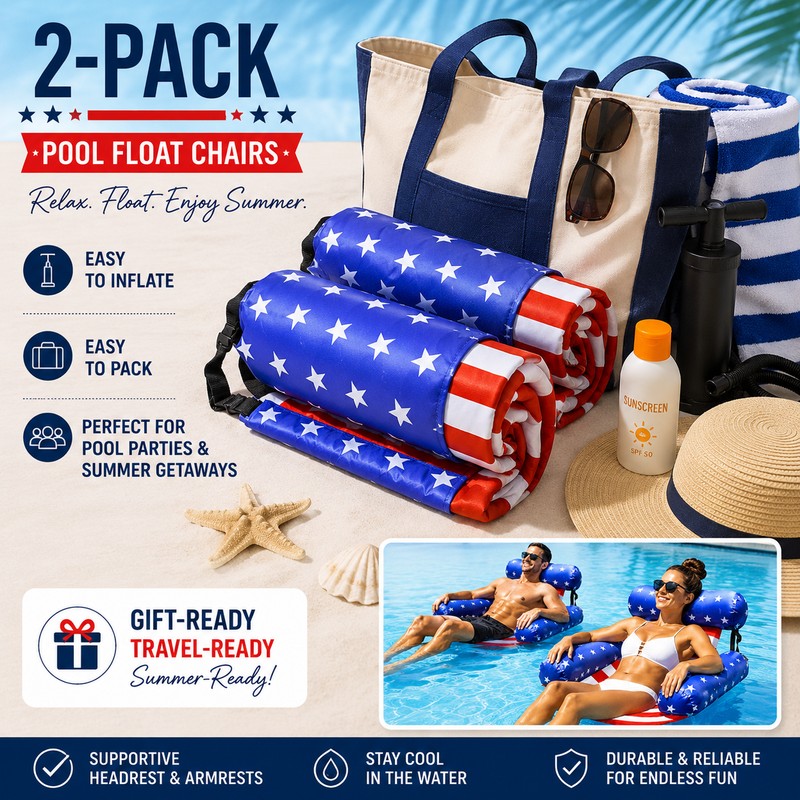 2-Pack American Flag Pool Floats for Adults – Inflatable Lounge