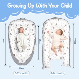 NICEMHAPU Baby Lounger, Newborn Lounger for 0-24 Months, 100% Cotton Soft Adjustable Baby Floor Seat for Travel, Co Sleeper for Girls Boys in Bed, Portable Baby Nest Lounger,Family Essentials(Ship)