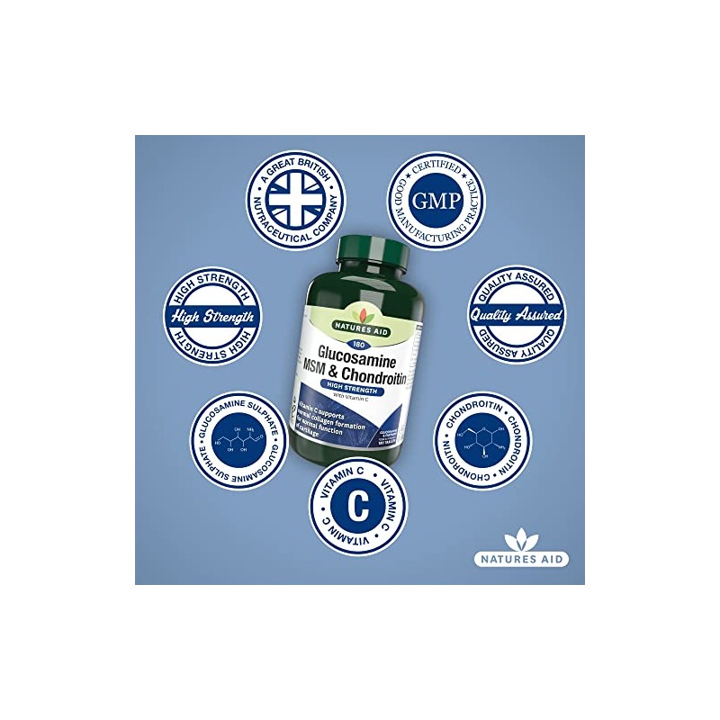 Natures Aid Glucosamine, MSM and Chondroitin with Vitamin C, 180