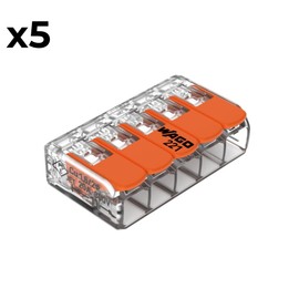 WAGO, Lever Clamp Series 221 5 Pack 5 Input Compatible with Rigid, Semi-Rigid and Flexible Wires 0.14-4mm², Voltage 450V, Current 32A, Stripping Length 11mm