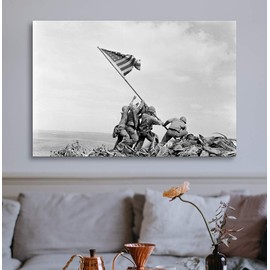 artprints1stop Canvas Print Wall Art - Photograph of Flag Raising on Iwo Jima - 36x24 inches