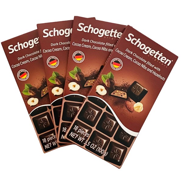 Schogetten Dark Chocolate with Cocoa Cream and Hazelnuts (Pack of Four)