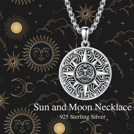 SIMONLY Sun and Moon Necklace for Men 925 Sterling Silver Sun and Moon Pendant Necklace Oxidized Sun and Moon Jewelry Gifts for Couples Friends