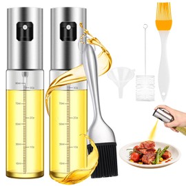 HIYAA Ölsprüher, 2 Stücke 100ml Ölsprüher für Speiseöl Transparen Glas Oil Sprayer Sprühflasche mit Rostfreie Stähle Bürste und kleiner Trichter für Kochen,Grill,Heißluftfritteuse,Salat
