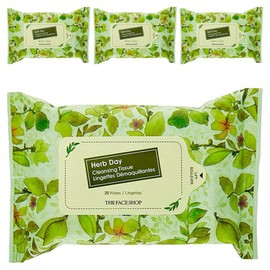 The Face Shop Herb Day Cleansing Tissue, 20 sheets, 4 pcs / 더페이스샵 허브데이 클렌징 티슈, 20매입, 4개