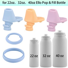 2 Sets ubber Seal Replacement for Ello Pop & Fill Stainless Steel Water Bottle，3 pcs Water Bottle Mouthpiece for Ello Pop & Fill Water Bottle，for 22oz、32oz、40oz Ello Pop & Fill (8, Pink/Yellow/Blue)