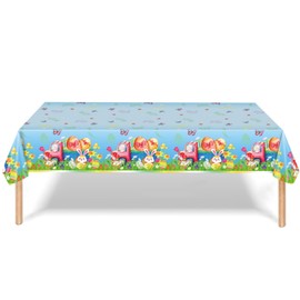 Easter Table Cloth,130 * 220CM Easter Decorations Blue and Coloring Bunny Eggs Party Tablecloth,Rectangular Easter Tablecloth Disposable Plastic Table Cover for Easters Party Supplies
