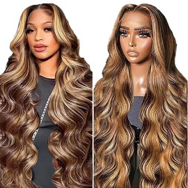 AiPliantfis Body Wave Human Hair Wig Blonde Echthaar Perücke Damen 13X6 Lace Glueless Wig Wear and Go P427 Highlight Pre Plucked 150% Density Unprocessed Brazilian Remy Hair 18 Zoll
