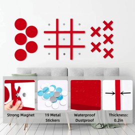 Magnetic Tic Tac Toe Wall-Mount Game,Game Room Decor,Hallway Decor,Playroom Decor,Modern Wall Decals for Kids Room,Classroom&Offices,Best Gift for Family, Friends (Red)