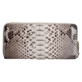 Dom Teporna Long Wallet, Snakeskin Zipper, Genuine Leather, Python, Leather, Thin, Large Capacity, Coin Purse, Card Case, Long Wallet, Men's, Women's, Natural