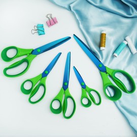 KUONIIY Scissors,Scissors All Purpose Heavy Duty Blue Titanium Plated with Sharp Stainless Steel Blades,Comfort Grip Handles,Multipurpose Scissors for School Home Office Art Craft Sewing,5 Pack