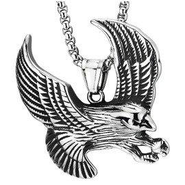Vintage Flying Eagle Pendant Necklace in Stainless Steel, for Men, 30 inches Wheat Chain(CA)