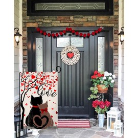 BLKWHT Valentines Cats Garden Flag 12x18 Vertical Double Sided Red Love Tree Spring Farmhouse Holiday Outside Decorations Burlap Yard Flag BW566