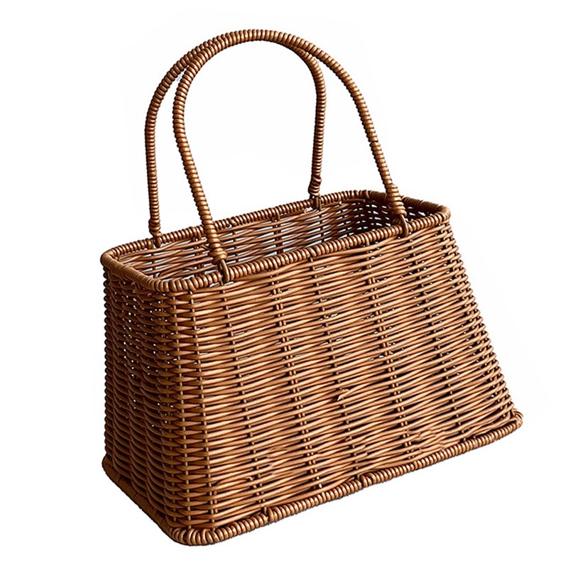 Plastic Imitation Rattan Basket Rustic Imitation Handwoven Picnic Basket Wtih