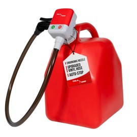 TERA PUMP Next Gen Gas Can Pump, Ergonomic Non-Spill Auto-Stop Nozzle - 4x AA Battery Powered Fuel Transfer Pump w/Vinyl Discharge Hose (2.7 Gal/Min) Never Lift Heavy Gas Cans Again