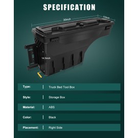 SCITOO Truck Bed Tool Box 180° Rotating Storage Tool Box Fit For Ford F-250 F-350 F-450 Super Duty 1999-2016 Right Side Waterproof Black